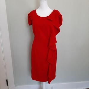 Calvin Klein Red Midi Ruffle Dress, Size 8
